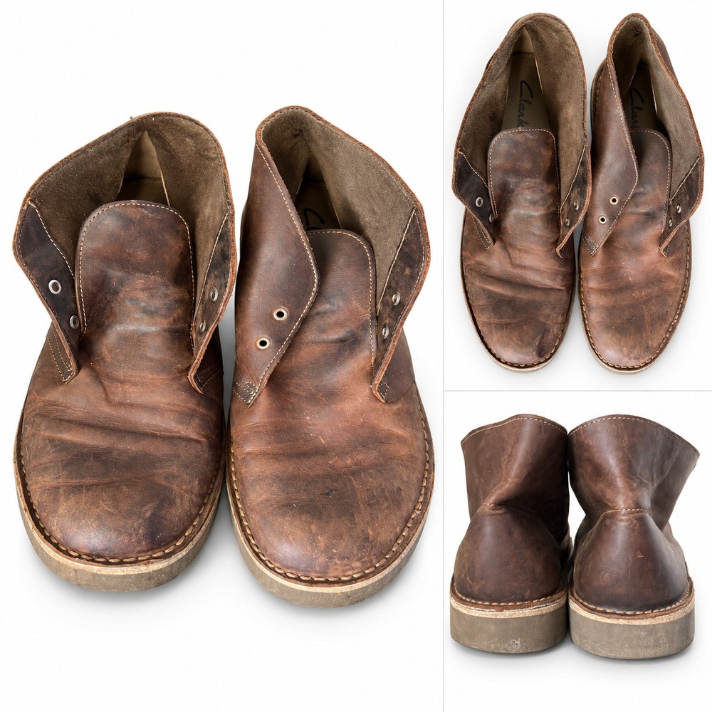 Clarks Bushacre 2 Mens 12 Beeswax Brown Leather Chukka Desert Boots No Laces
